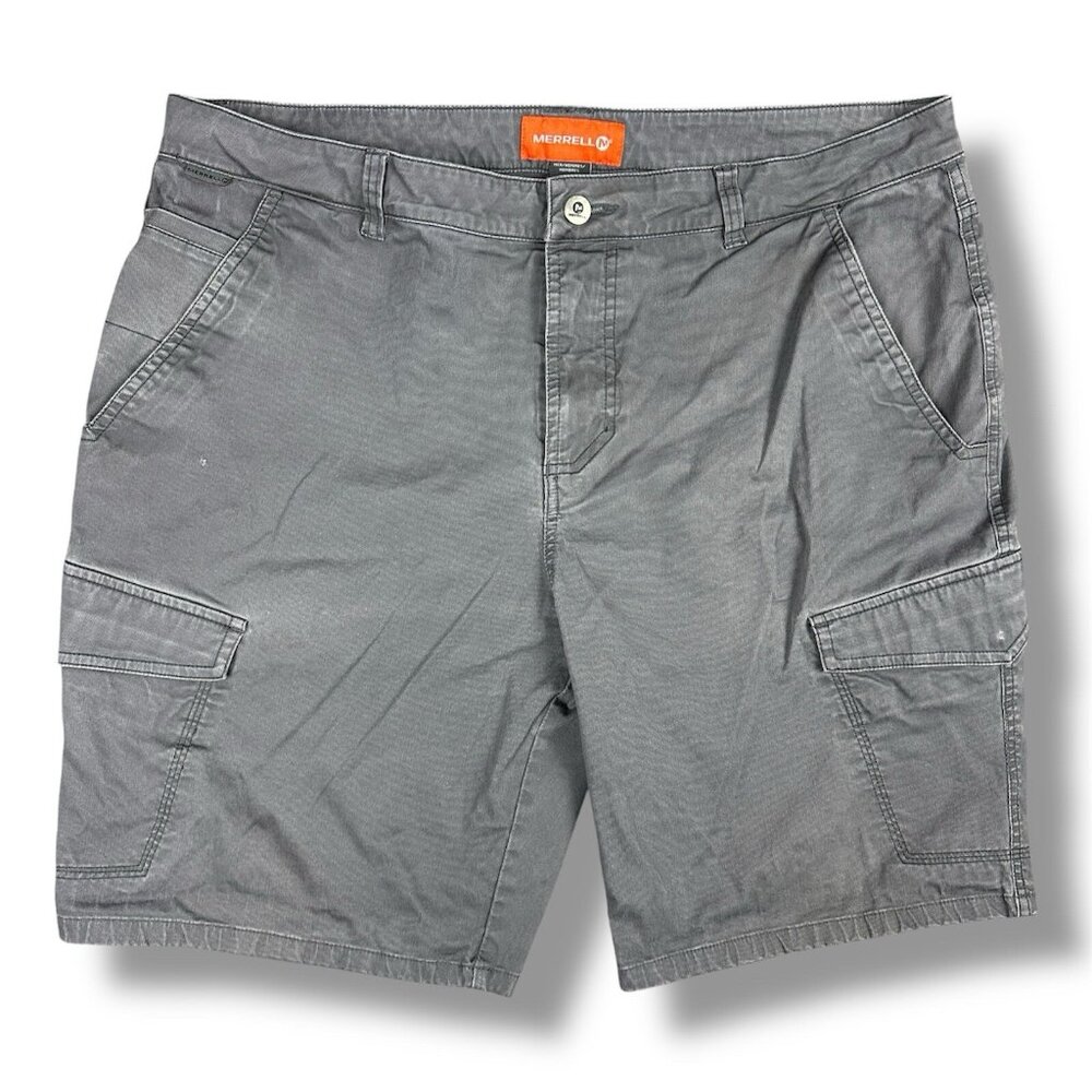 Merrell Mens Articulus Cargo Shorts Gray Distressed Stretch Cotton Canvas 36